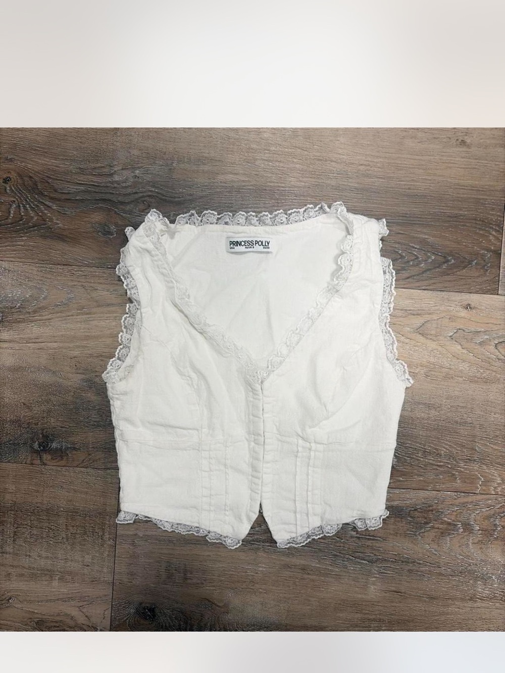 Princess Polly White Lace-Trimmed V-Neck Crop Camisole